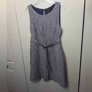 TAHARI Mini Sleeveless Women Dress Blue Color Side 10 Size Zipper 100% Linen